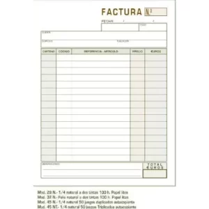 TALONARIOS 21X14CM SIN COPIA FACTURAS MOD 29N